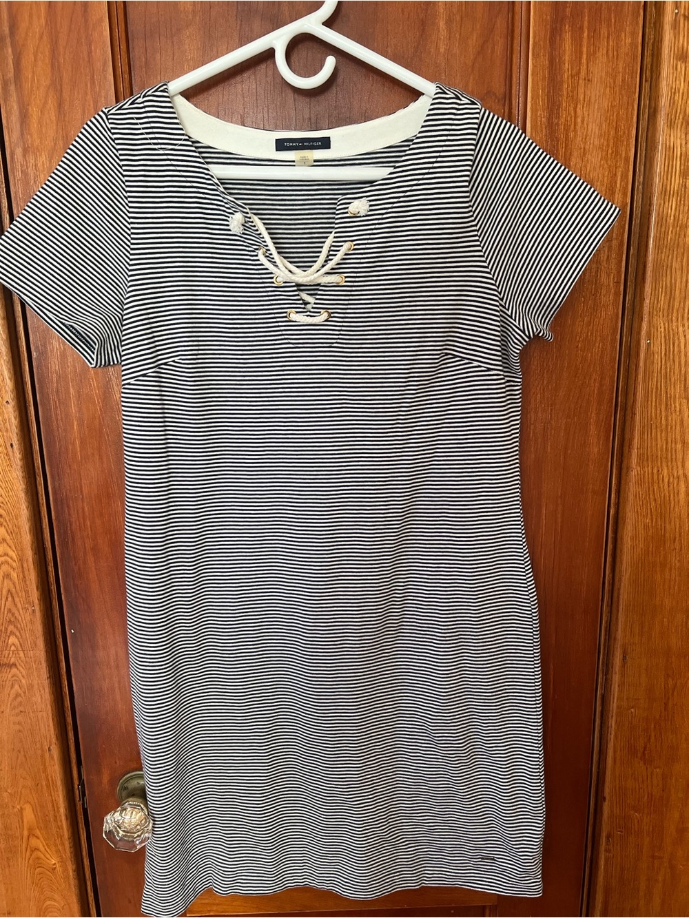 Tommy Hilfiger Black & White Striped Lace-Up Mini Dress